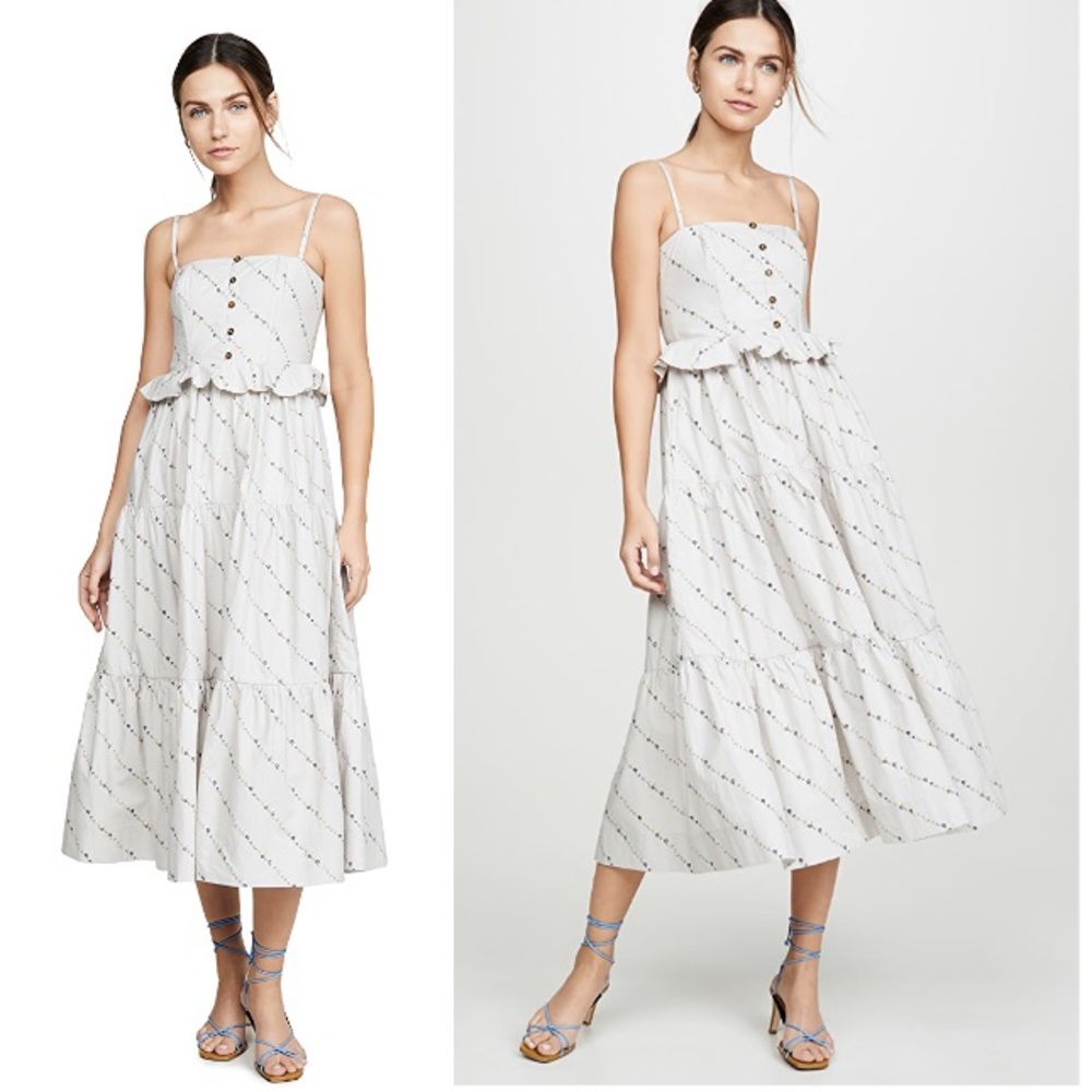 NWOT. Ganni Peplum Tiered Midi Dress. 38 (M)